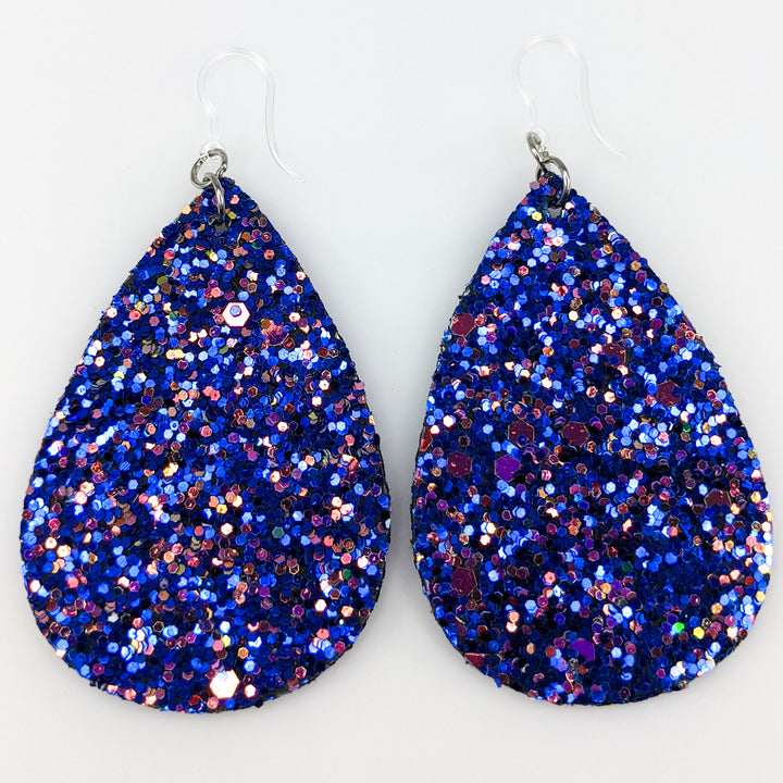 Glitter Teardrop Earrings (Teardrop Dangles) - blue/orange