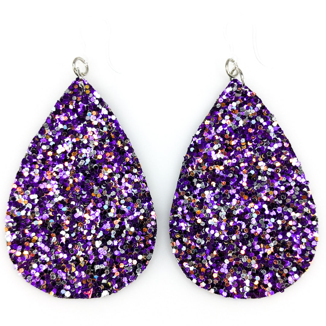 Glitter Teardrop Earrings (Teardrop Dangles) - purple multi