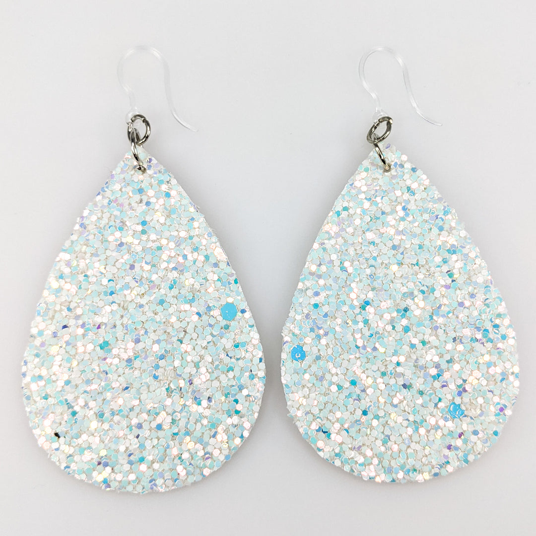 Glitter Teardrop Earrings (Teardrop Dangles) - white