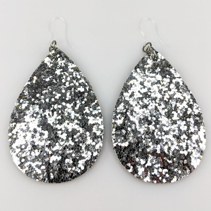 Glitter Teardrop Earrings (Teardrop Dangles) - silver