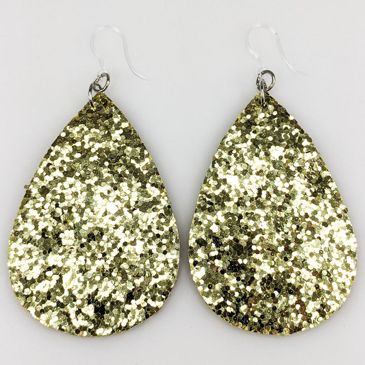 Glitter Teardrop Earrings (Teardrop Dangles) - gold