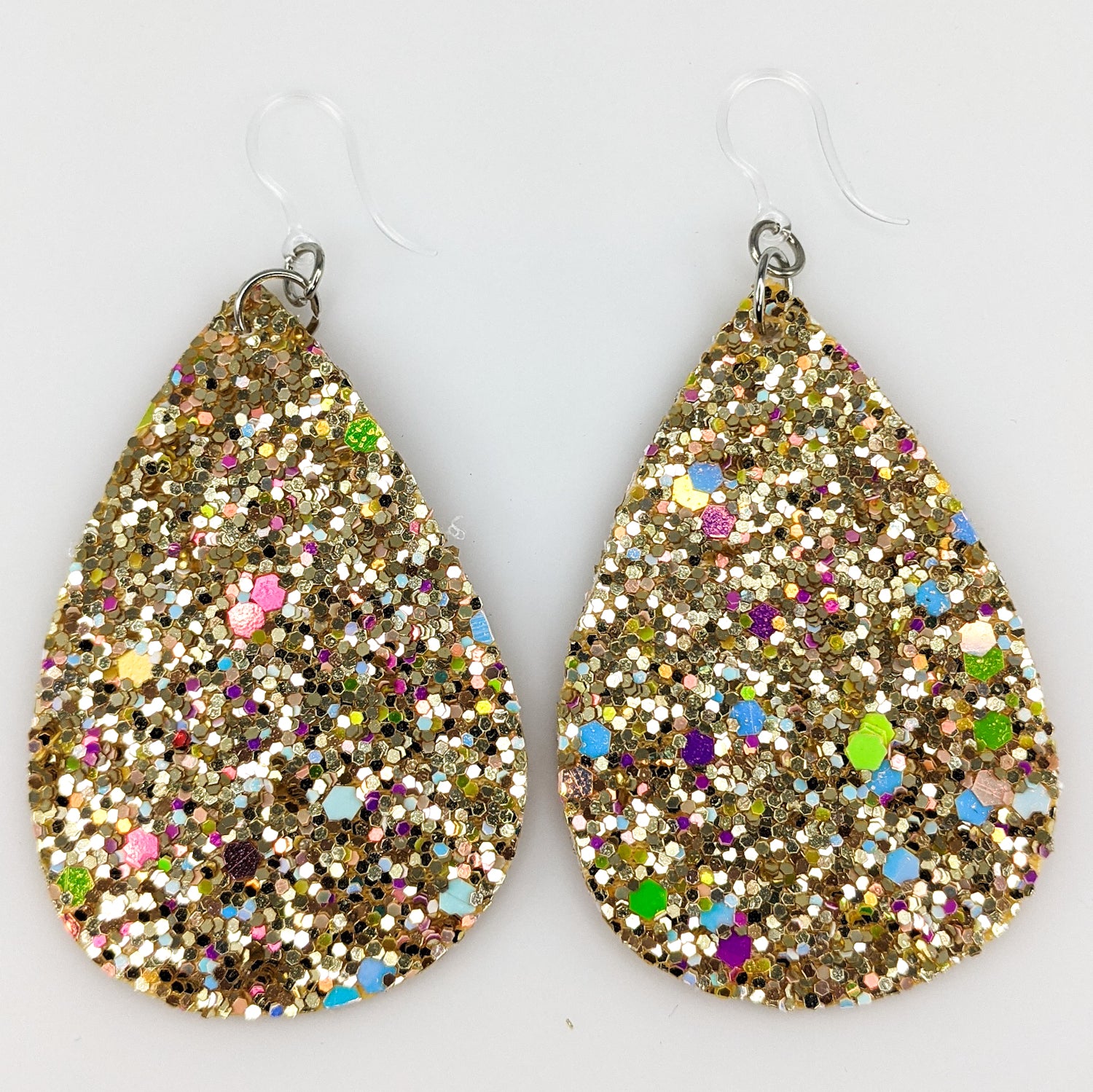 Glitter Teardrop Earrings (Teardrop Dangles) - gold multi