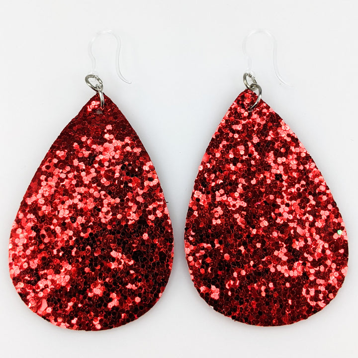 Glitter Teardrop Earrings (Teardrop Dangles) - red