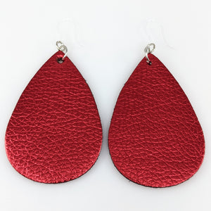 Shiny Metallic Teardrop Earrings (Teardrop Dangles) - red