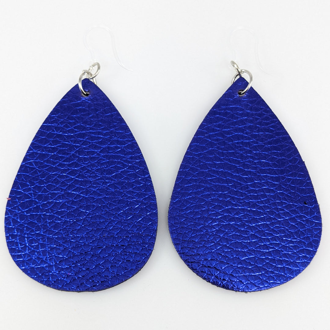 Shiny Metallic Teardrop Earrings (Teardrop Dangles) - blue