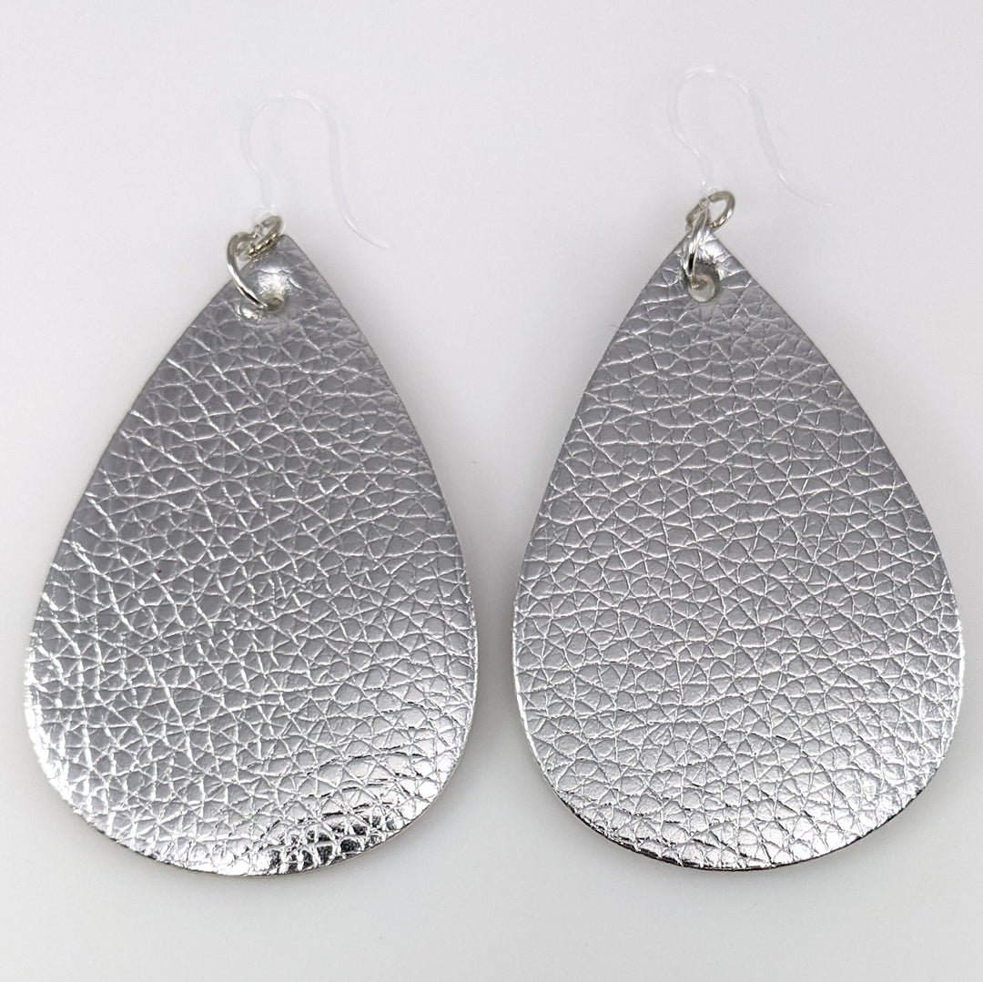 Shiny Metallic Teardrop Earrings (Teardrop Dangles) - silver