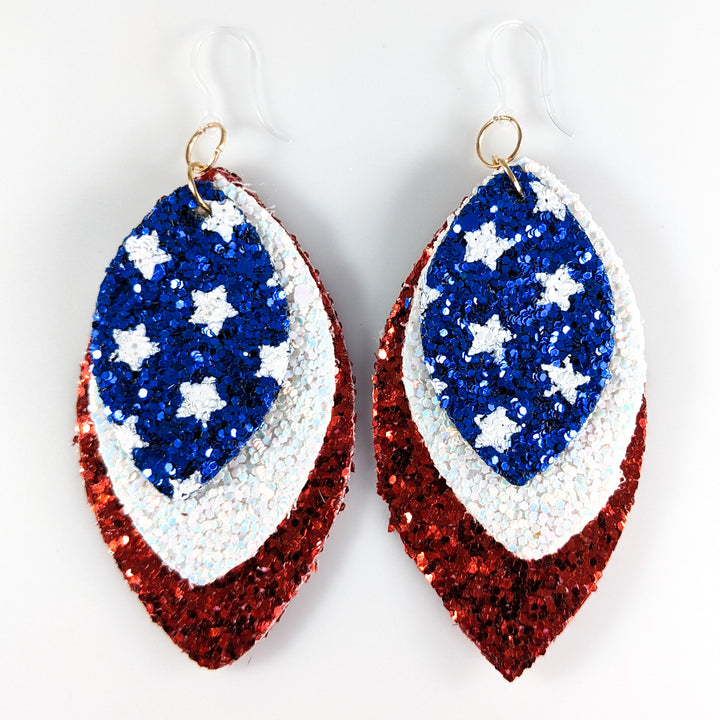 Glitter America Earrings (Dangles) - triple layer teardrop