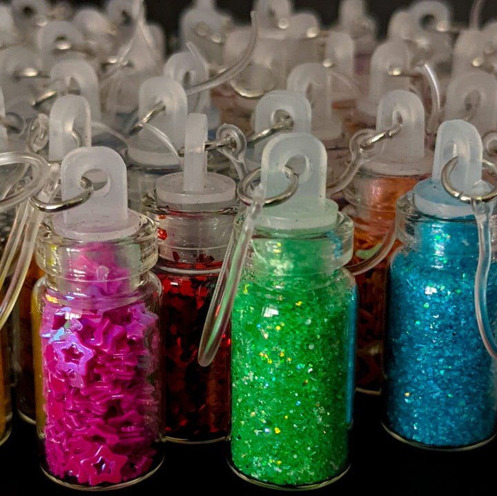 Glitter Bomb Earrings (Dangles) - various colors - glass bottles with removable lids