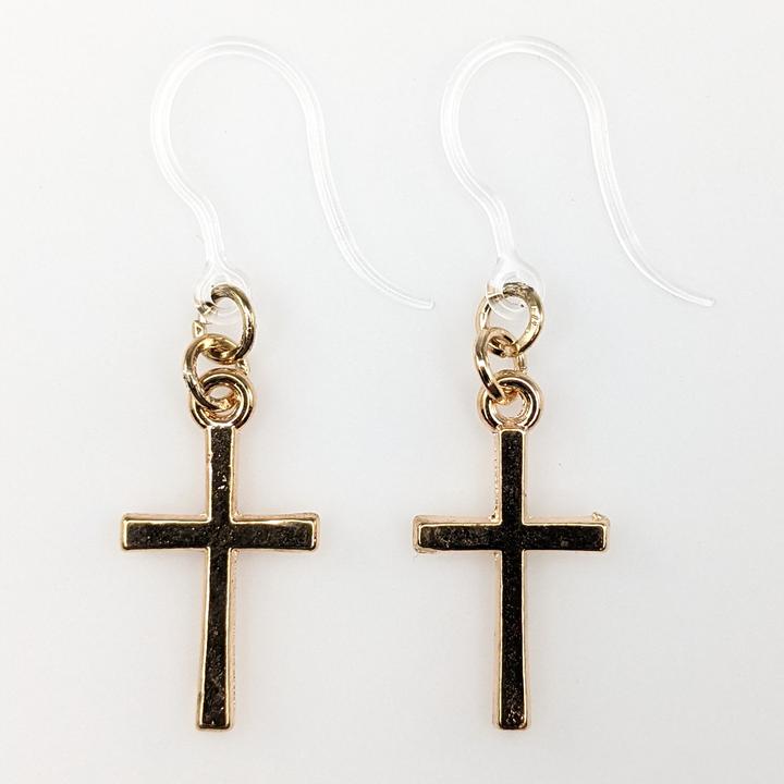Simple Cross Earrings (Dangles) - gold