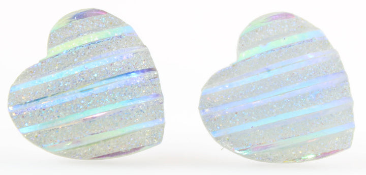 Glitter Stripe Heart Earrings (Studs) - faux diamond