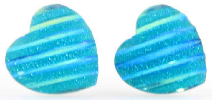 Glitter Stripe Heart Earrings (Studs) - turquoise