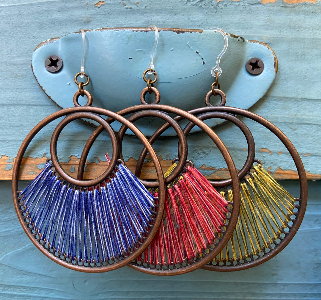 Bronze String Hoop Earrings (Dangles)