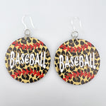 Faux Leather Leopard Baseball Earrings (Dangles)