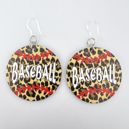 Faux Leather Leopard Baseball Earrings (Dangles)