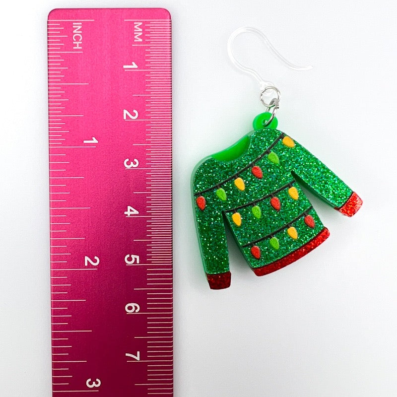 Exaggerated Ugly Christmas Sweater Earrings (Dangles) - size