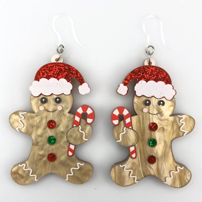 Exaggerated Gingerbread Man Earrings (Dangles)