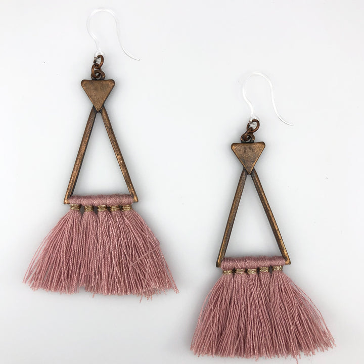 Bohemian Triangle Tassel Earrings (Dangles) - mauve