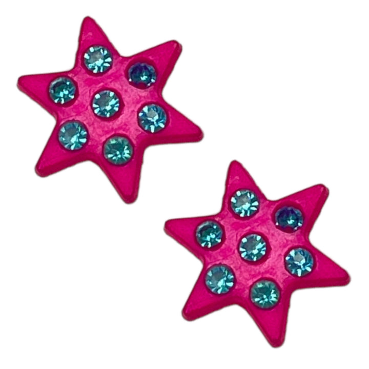 Jeweled Star Earrings (Studs) - hot pink
