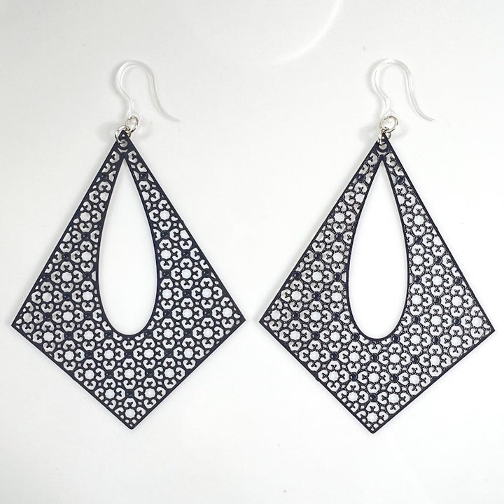 Large Textured Pyramid Earrings (Dangles) - blue