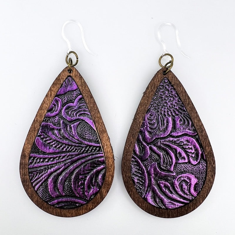 Wooden Frame Earrings (Dangles) - purple