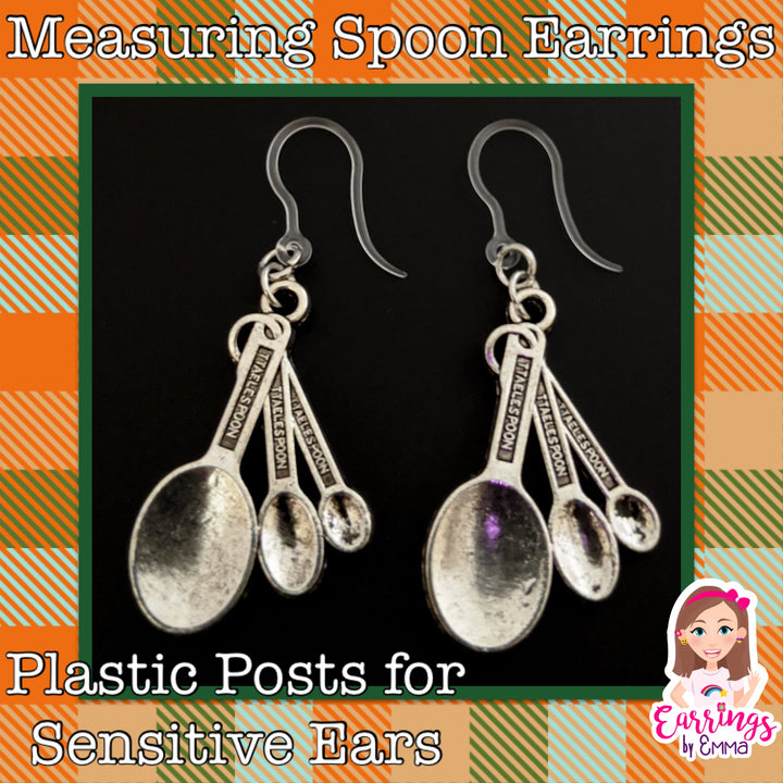 Measuring Spoon Dangles Hypoallergenic Earrings for Sensitive Ears Made with Plastic Posts