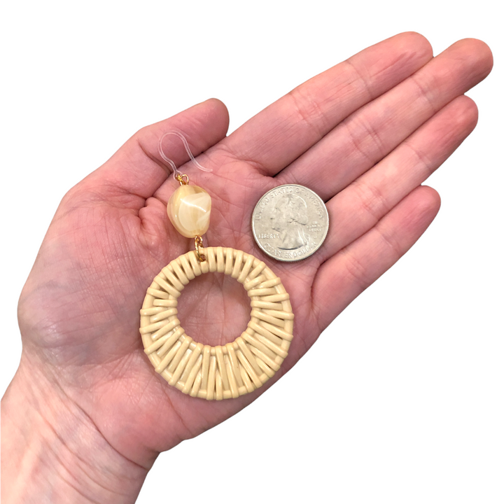 Beachy Stone Earrings (Dangles) - size comparison quarter & hand