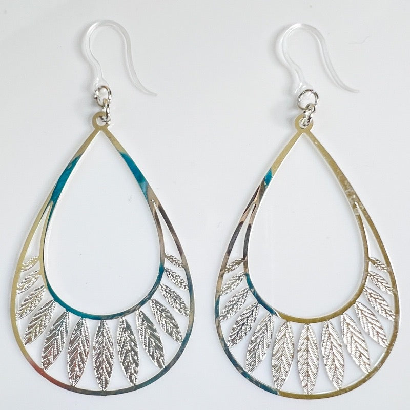 Feathered Water Drop Earrings (Dangles) - silver