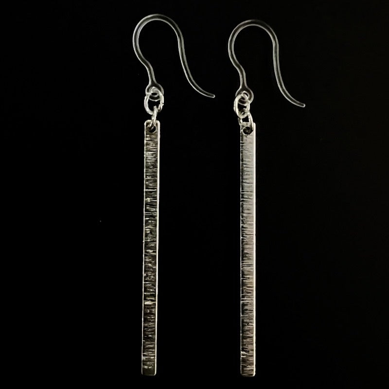Metallic Minimalist Earrings (Dangles) - silver long bar