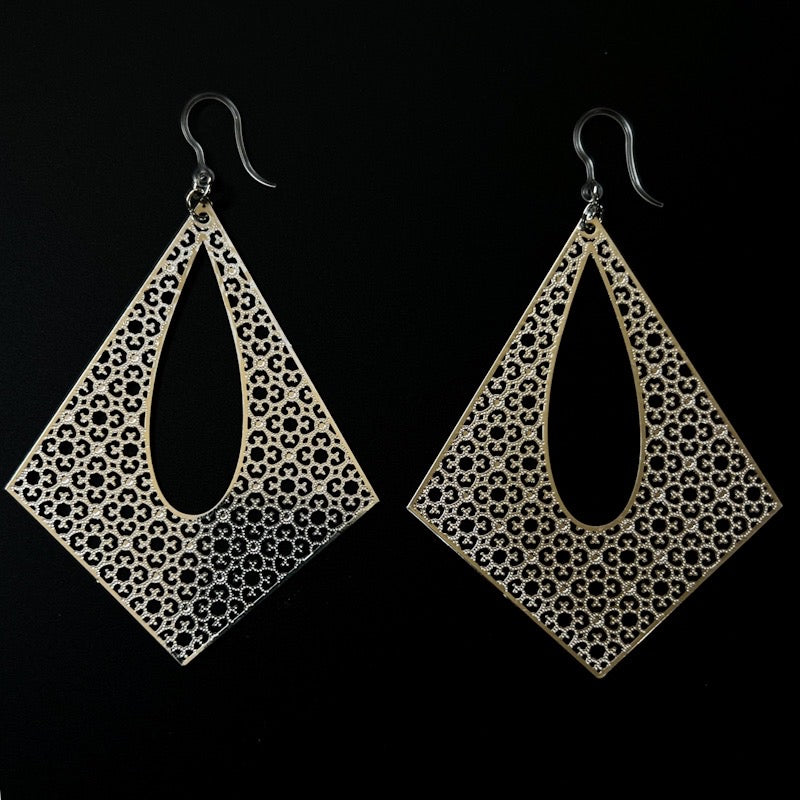 Large Textured Pyramid Earrings (Dangles) - silver