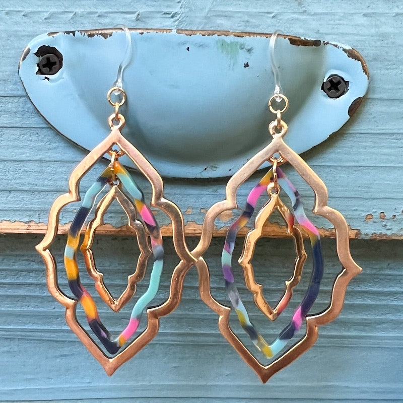 Celluloid Triple Frame Earrings (Dangles) - multicolor bright