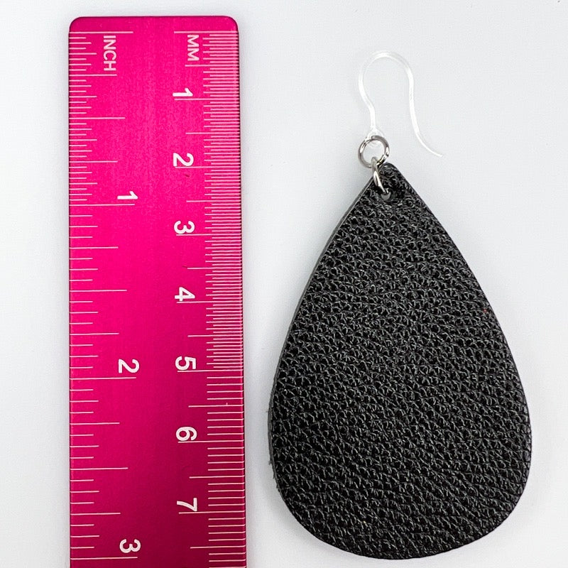 Textured Black Teardrop Earrings (Teardrop Dangles) - size