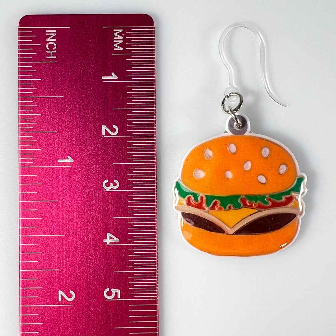 Exaggerated Junk Food Earrings (Dangles) - burger - size