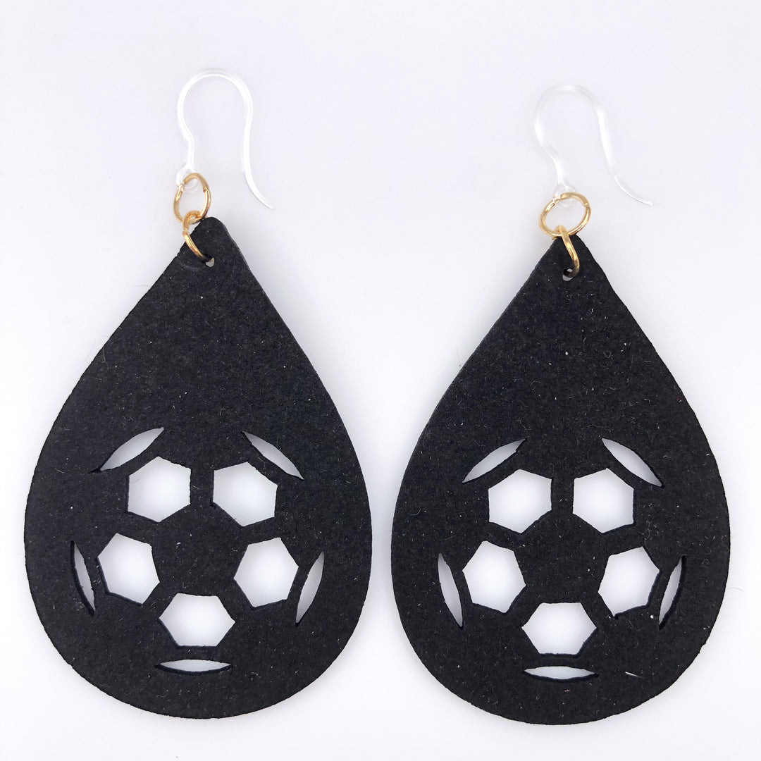 Felt Soccer Earrings (Teardrop Dangles)