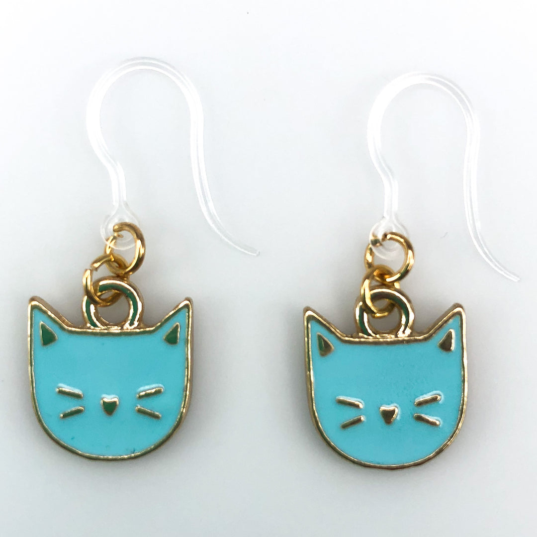 Cat Face Earrings (Dangles) - blue
