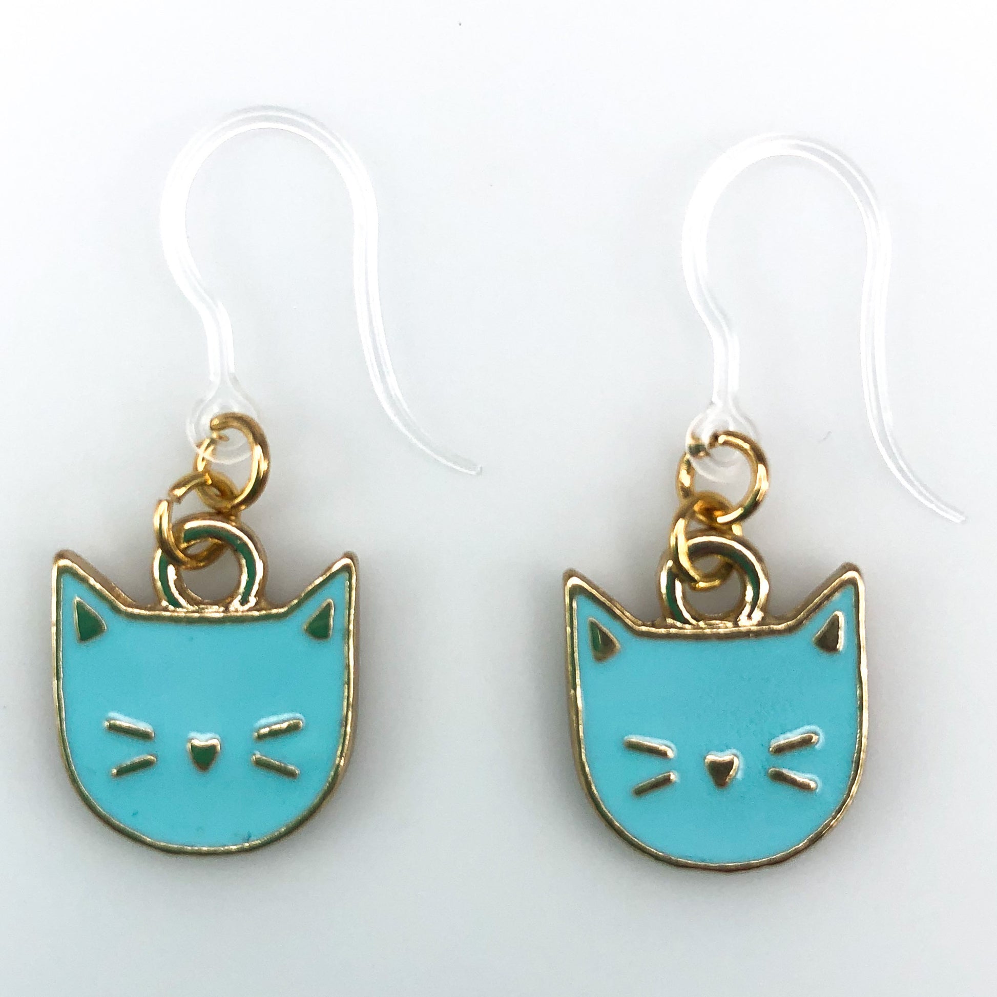 Cat Face Earrings (Dangles) - blue