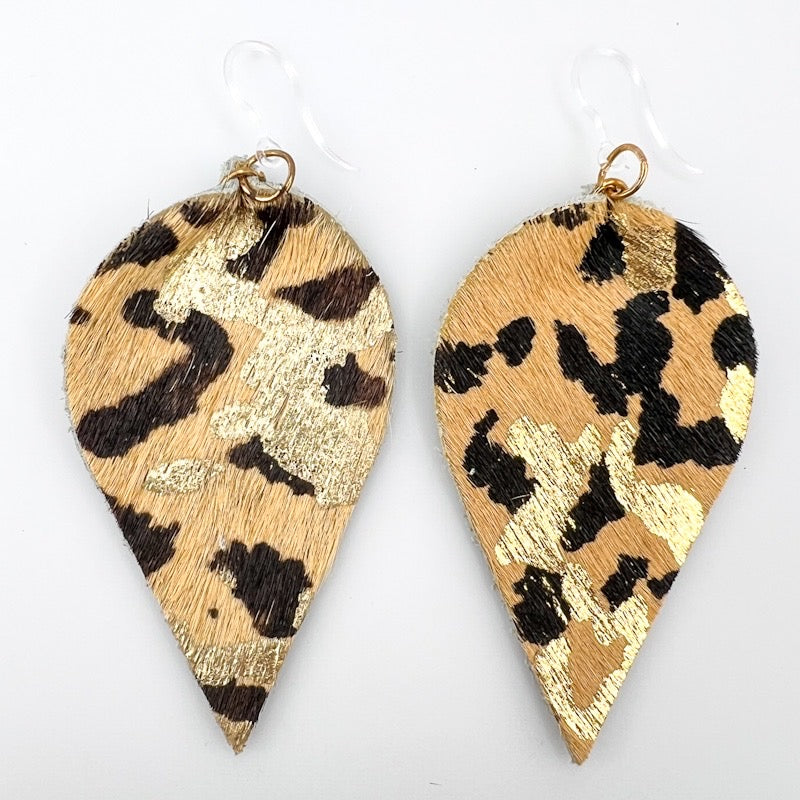 Inverted Animal Print Earrings (Teardrop Dangles) - gold fleck