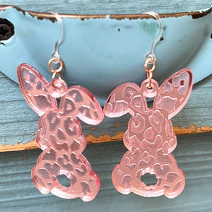 Pink Leopard Cottontail Rabbit Earrings (Dangles)