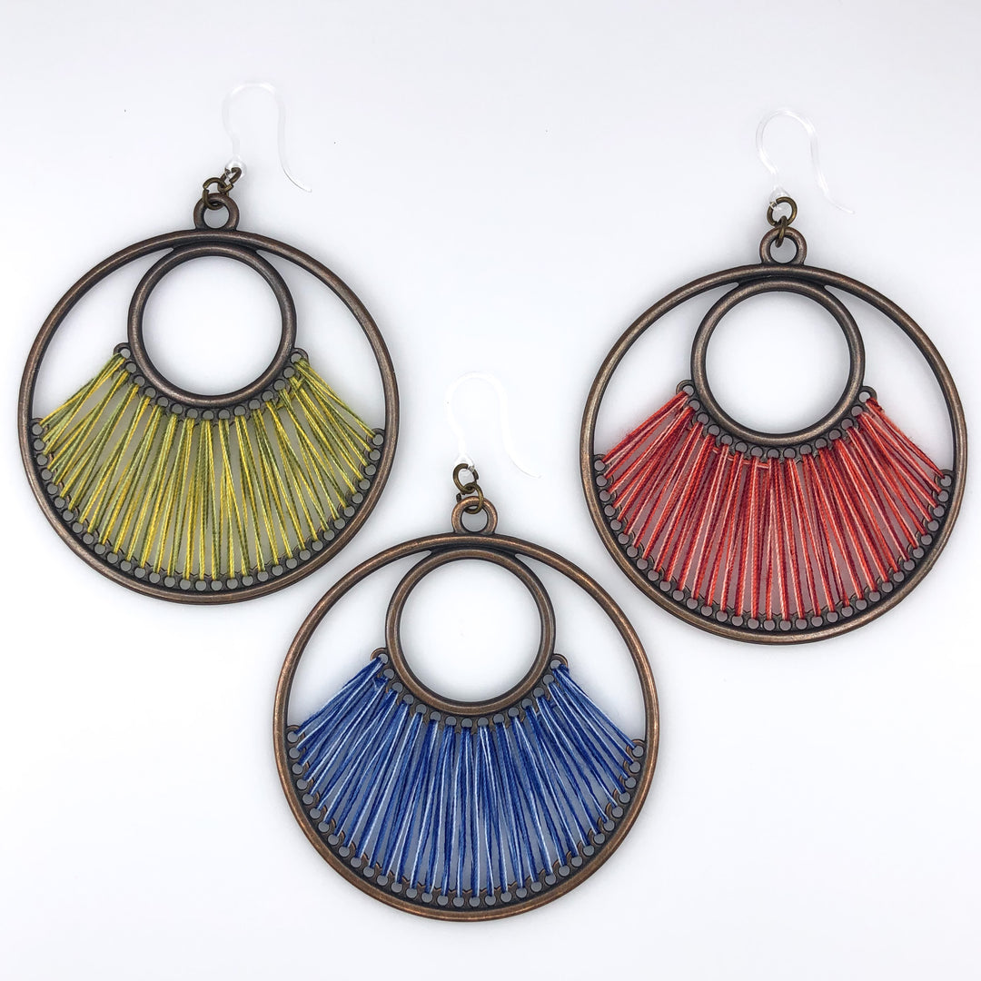 Bronze String Hoop Earrings (Dangles) - all colors