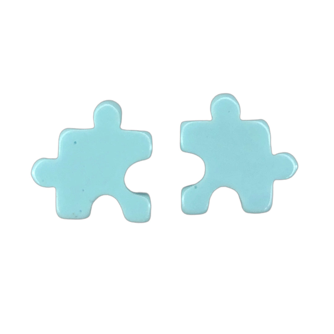 Pastel Puzzle Piece Earrings (Studs) - blue