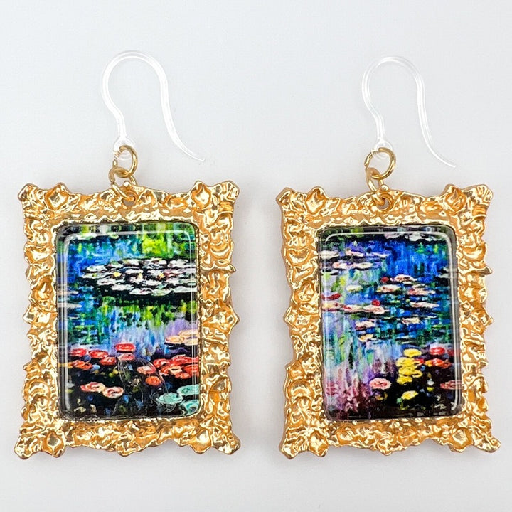 Monet Framed Art Earrings (Dangles) - blue