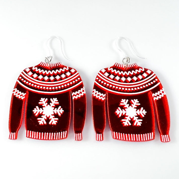 Exaggerated Christmas Sweater Earrings (Dangles) - red