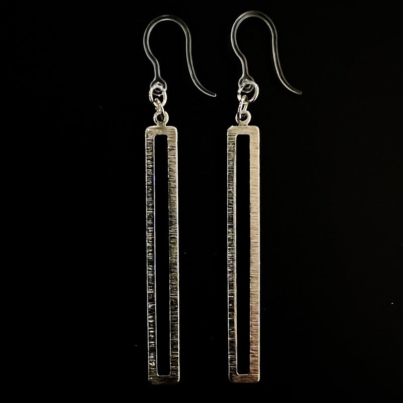 Metallic Minimalist Earrings (Dangles) - silver hollow bar