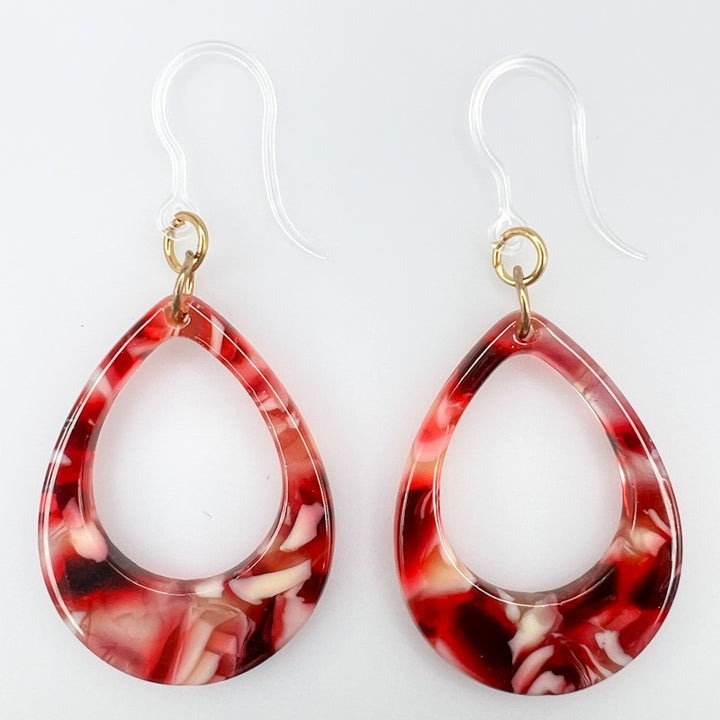 Petite Celluloid Teardrop Earrings (Dangles) - red shell