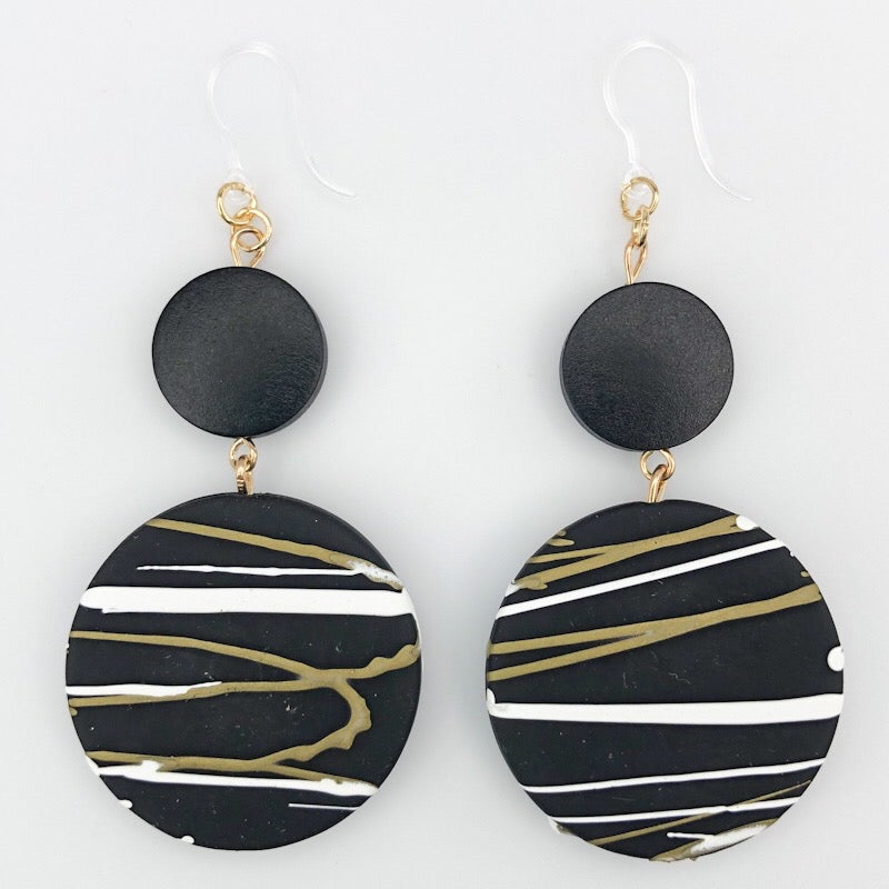Wooden Paint Stripe Earrings (Dangles) - black