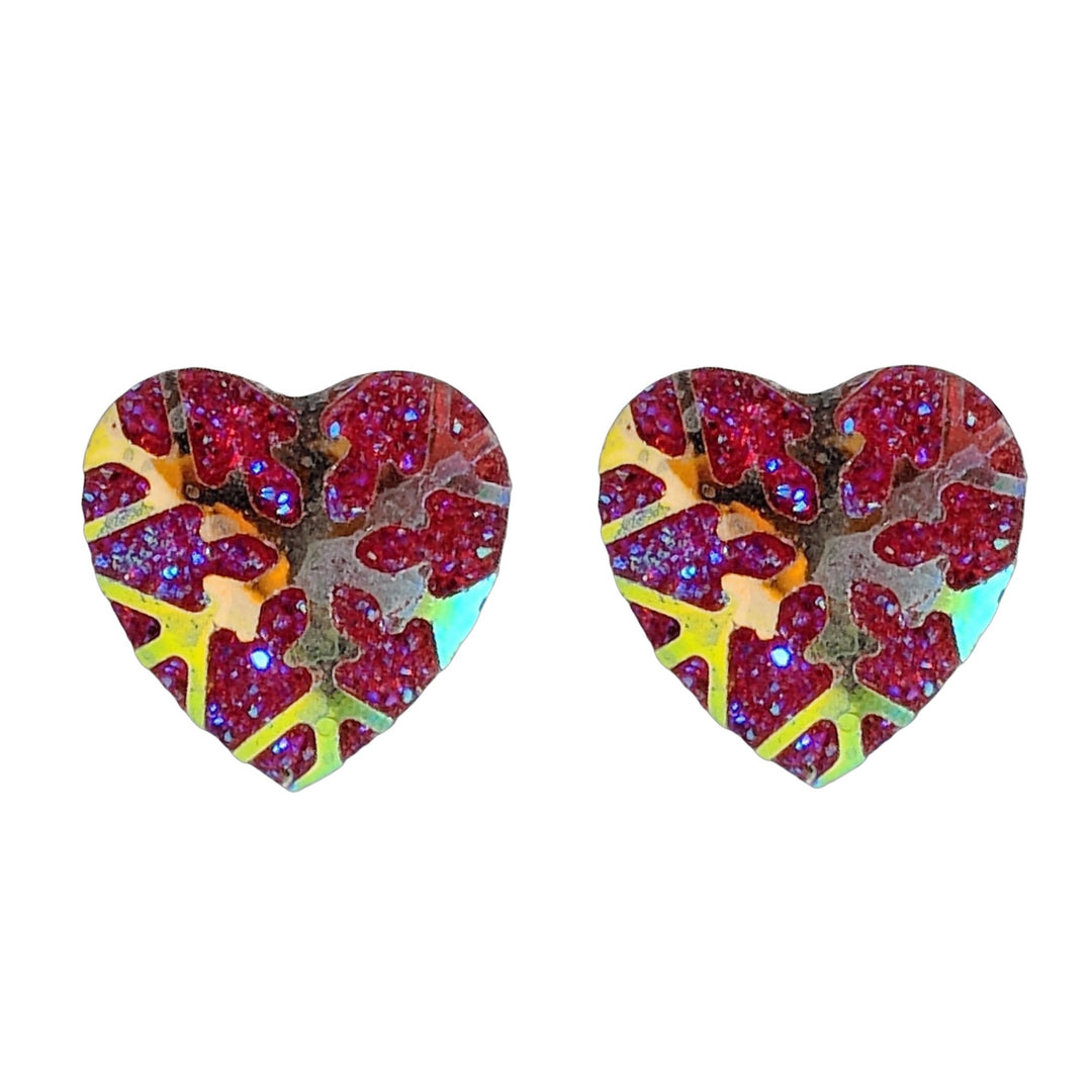 Snowflake Heart Earrings (Studs) - red