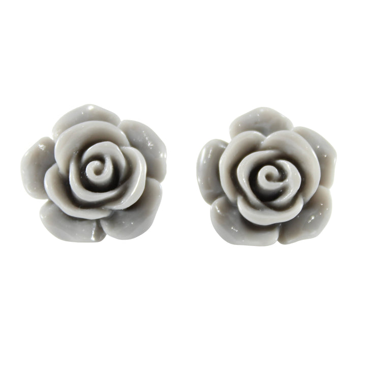 Large Shiny Rose Earrings (Studs) - gray