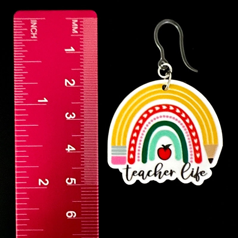 Teacher Life Rainbow Earrings (Dangles) - size