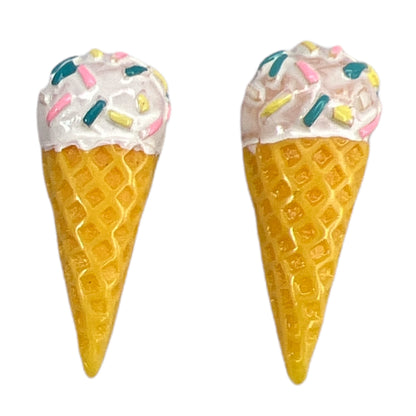Exaggerated Ice Cream Cone Earrings (Studs) - sprinkles