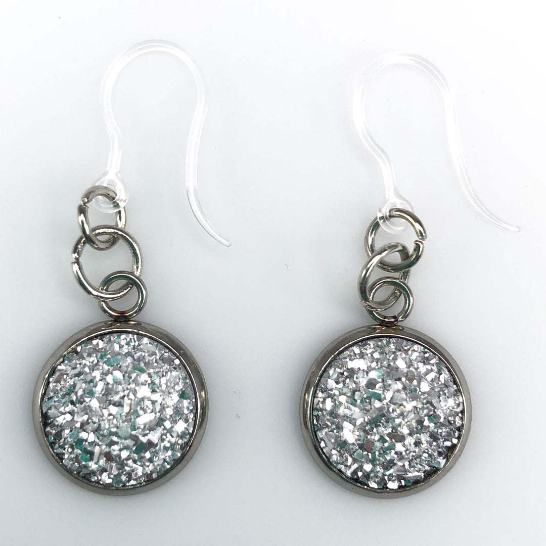 Silver Plated Faux Druzy Earrings (Dangles) - silver