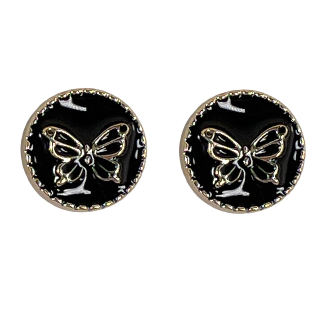 Gold Rimmed Butterfly Earrings (Studs) - black